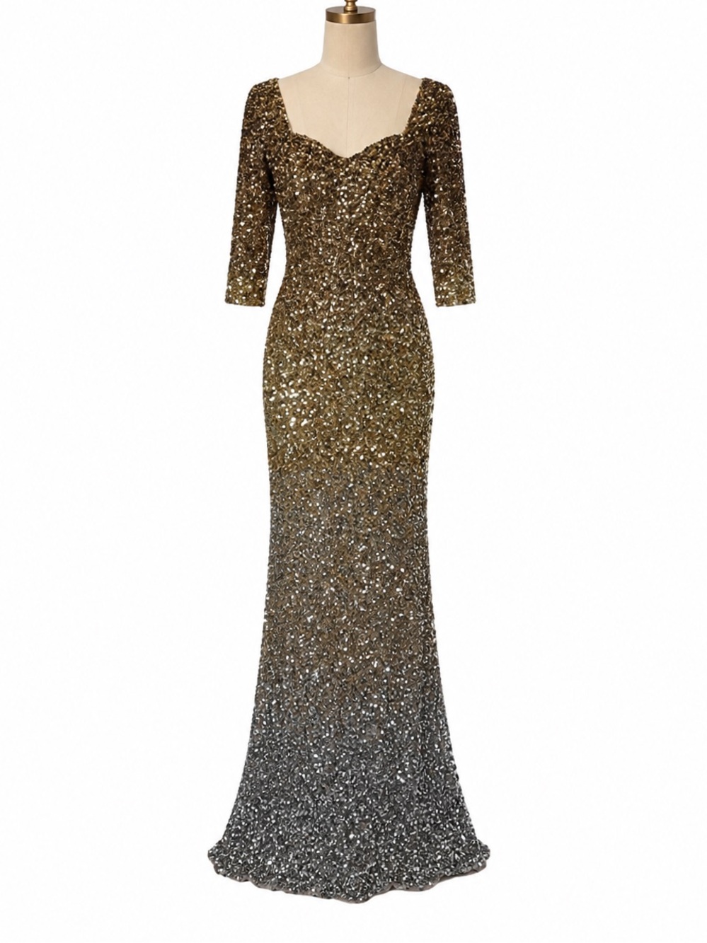 Theia Gold Silver Ombré Sequin Evening Gown Formal Dress Size 4 NWOT